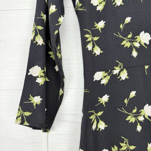 Reformation Floral Print Midi Dress Size 2 Black Floral Long Sleeve Cocktail - Picture 5 of 16